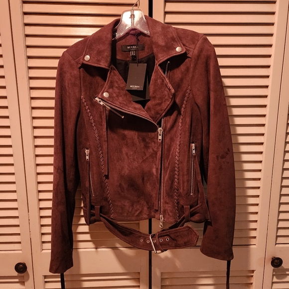 MUUBAA Brown Leather Belted Biker Moto Jacket NWT - Picture 13 of 14